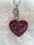 Bling Rhinestone Leopard Print Heart Keychain, Pink Tassel Bag Accessory for Ladies