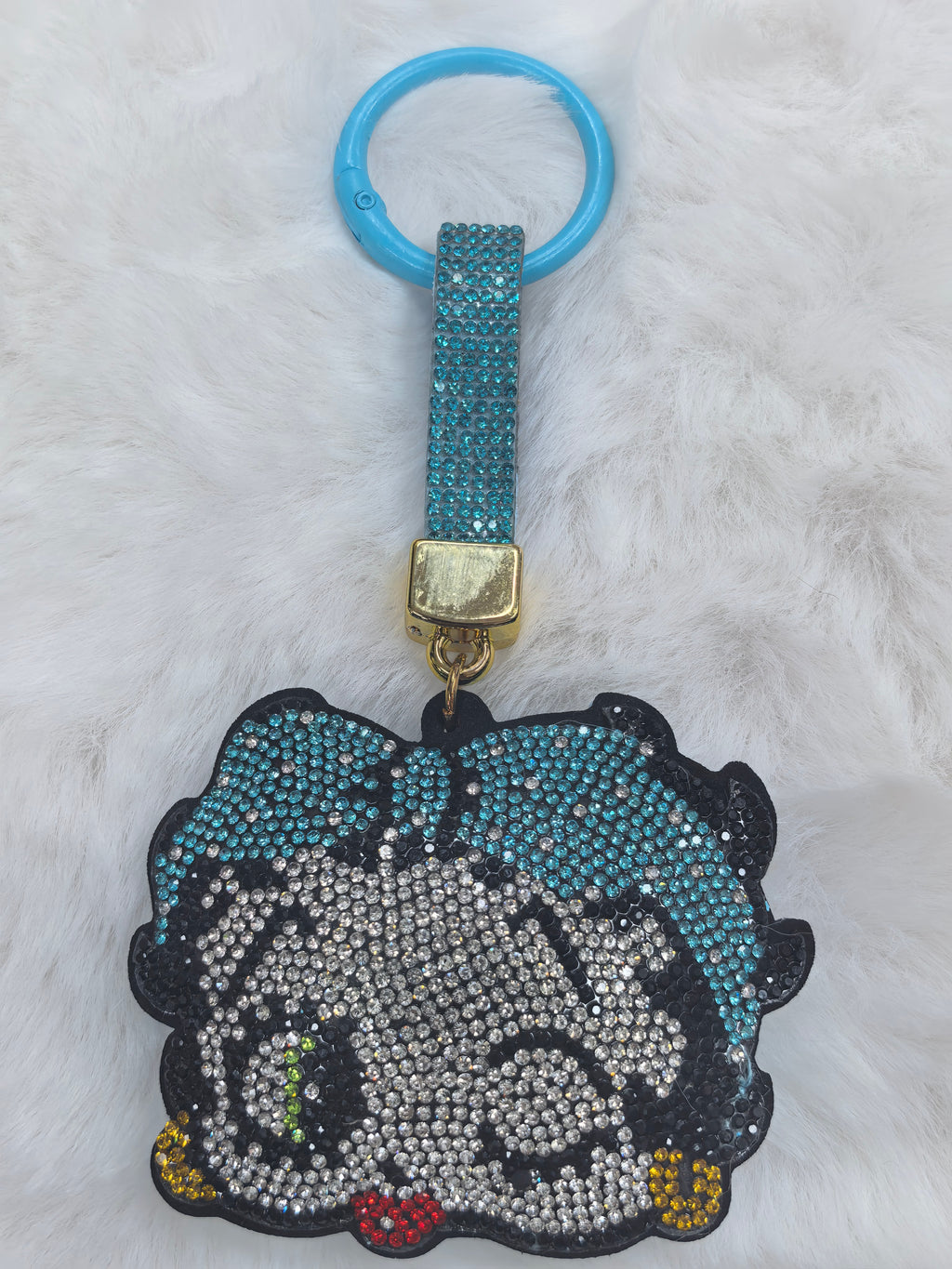 Cute Cartoon Rhinestone Keychain, Sparkly Crystal Bag Pendant with Wrist Lanyard