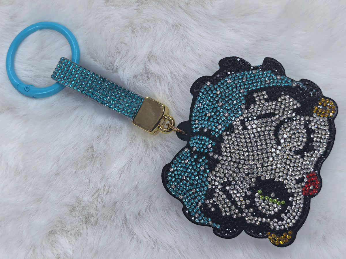 Cute Cartoon Rhinestone Keychain, Sparkly Crystal Bag Pendant with Wrist Lanyard