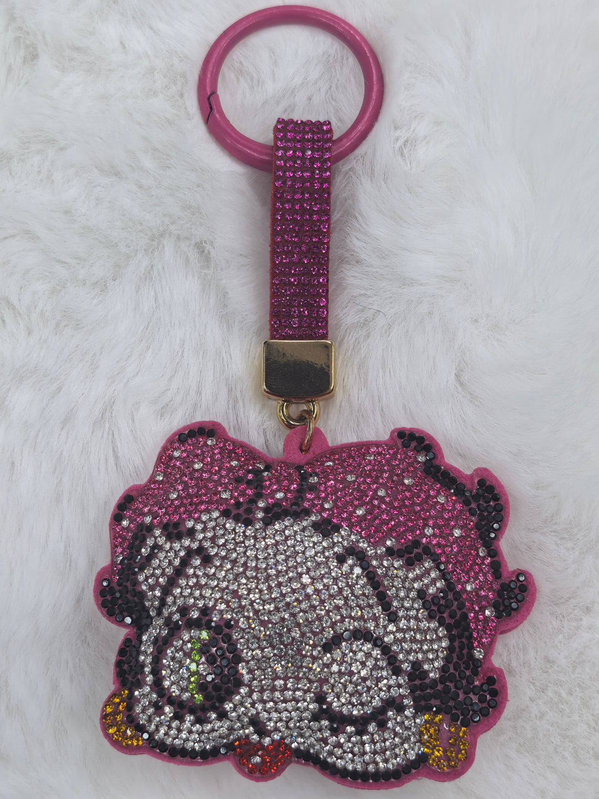 Pink Rhinestone Betty Boop Keychain, Sparkly Crystal Wrist‑Lanyard Handbag Ornament