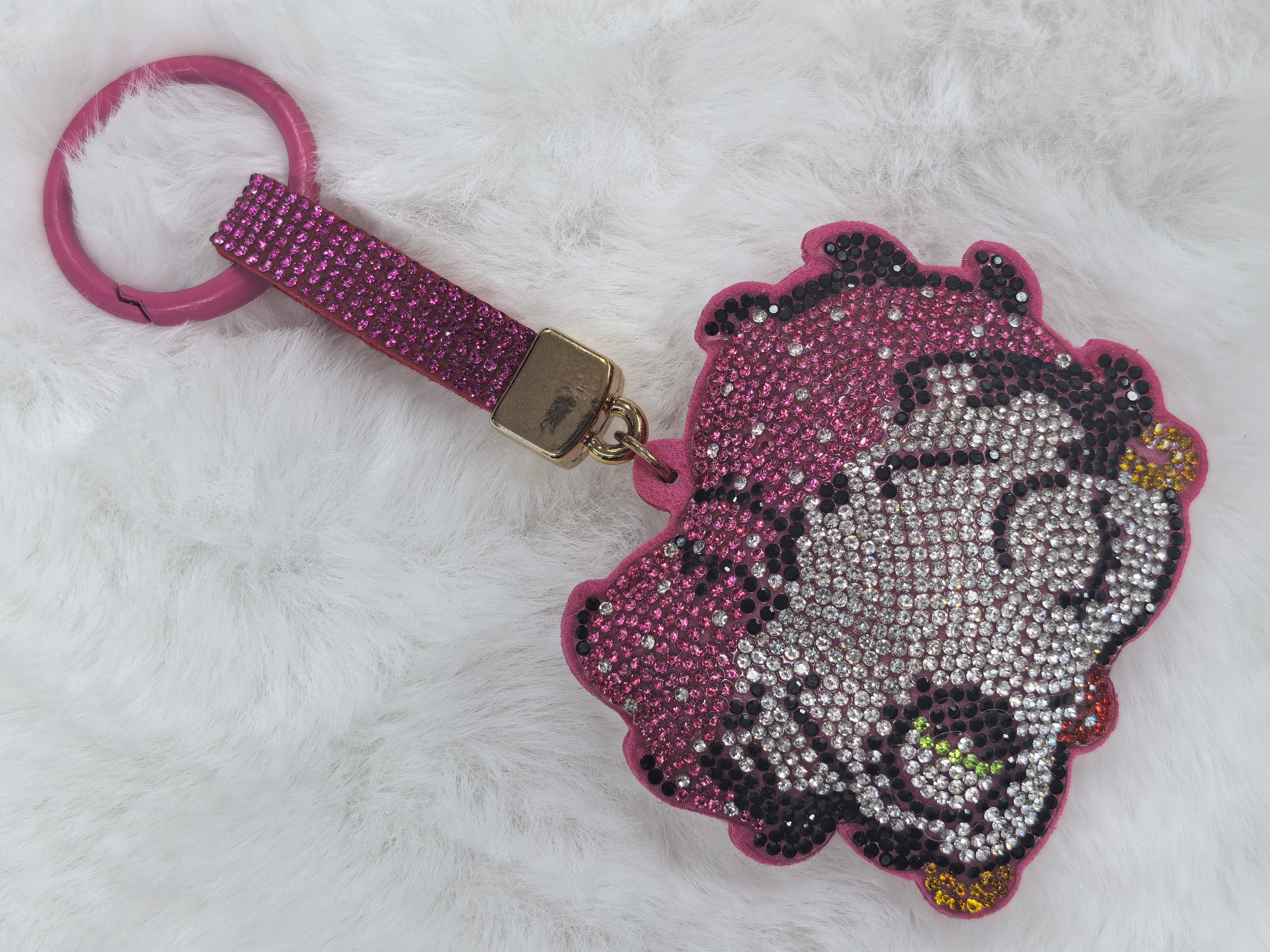 Pink Rhinestone Betty Boop Keychain, Sparkly Crystal Wrist‑Lanyard Handbag Ornament